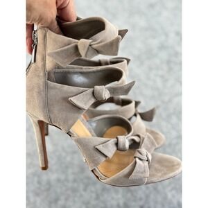 Schutz Suede Strappy Bow Stiletto Heels Sandals Taupe Size 8.5B